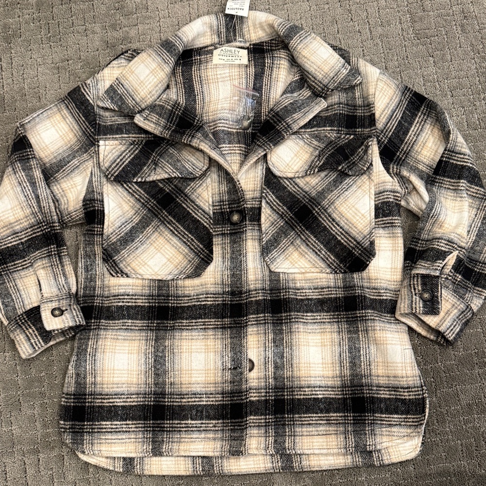 Ashley By 26 International Plaid Button Down Shirt - Black and Cream